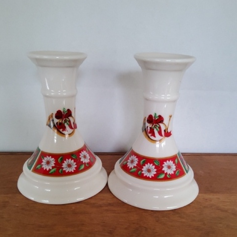 Elegant Cream and Red Floral Candle Holders